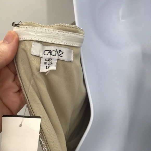 Cache NWT One Shoulder Metallic Cocktail Party Evening Dress Silver Size 12 - Picture 8 of 10